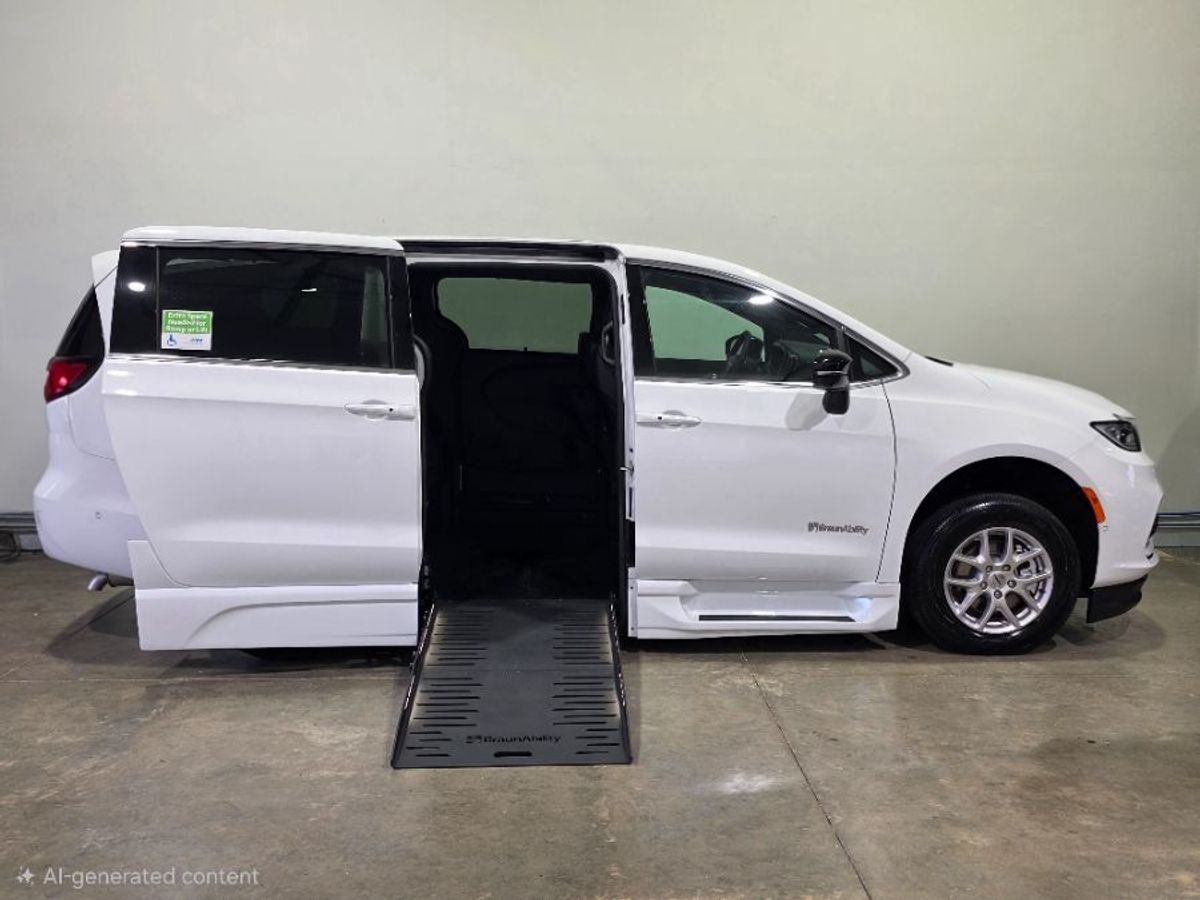 White Chrysler Pacifica with Side Entry Automatic Fold Out ramp