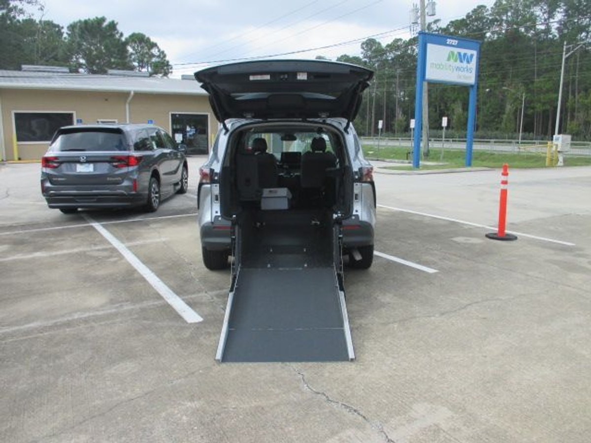 Silver Toyota Sienna with Rear Entry Manual Fold Out ramp