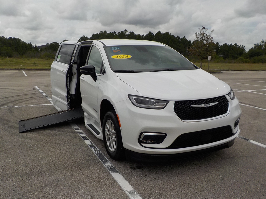 White Chrysler Pacifica with Side Entry Automatic In Floor ramp