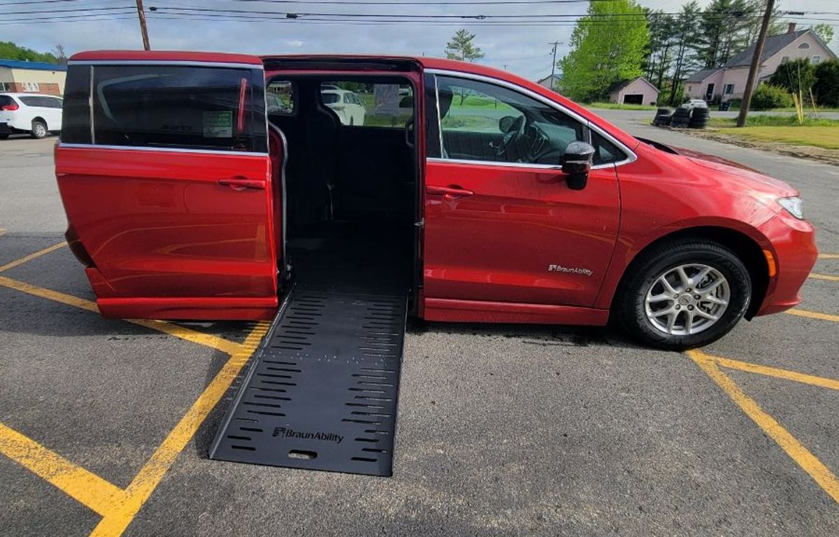 Red Chrysler Pacifica with Side Entry Automatic Fold Out ramp
