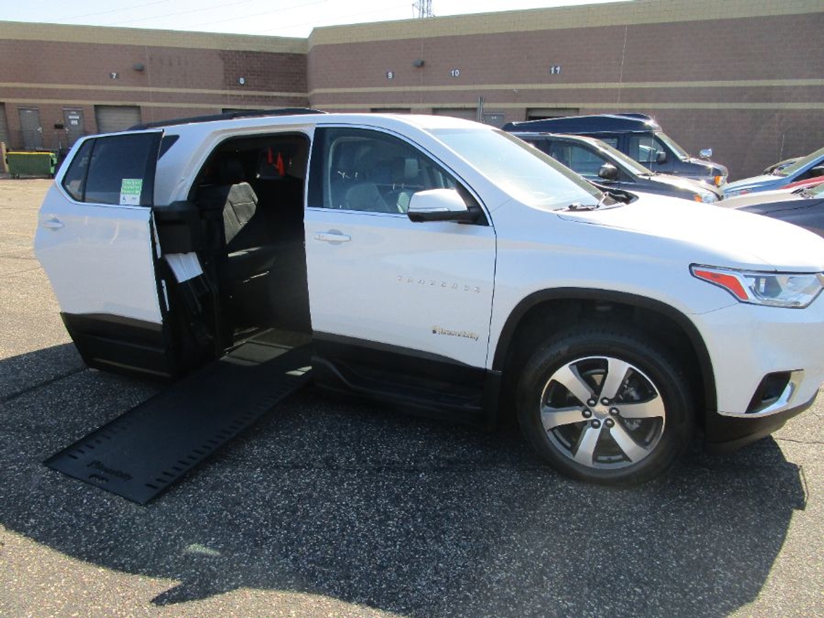White Chevrolet Traverse with Side Entry Automatic In Floor ramp