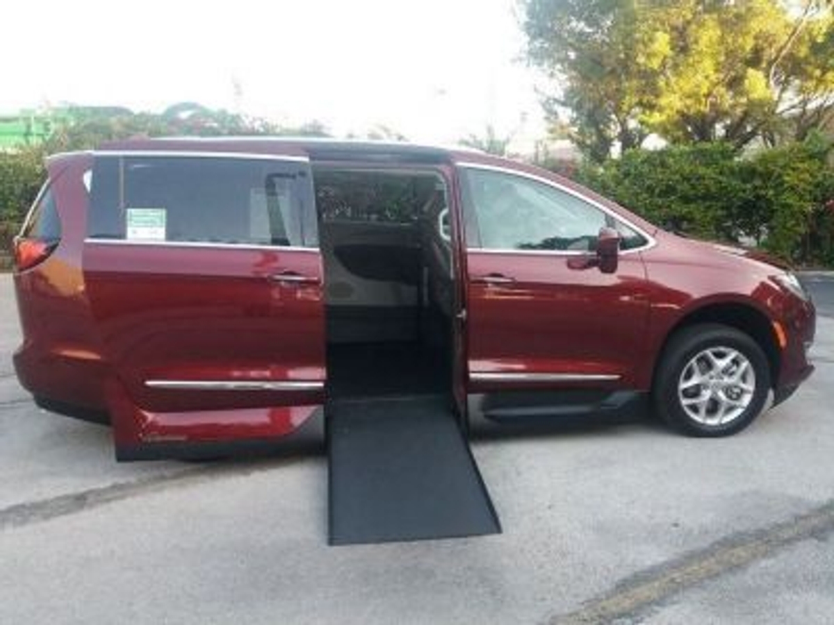 Red Chrysler Pacifica with Side Entry Automatic In Floor ramp