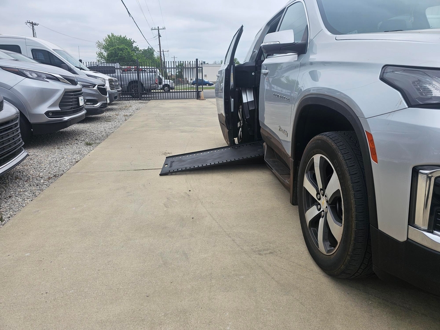 Silver Chevrolet Traverse with Side Entry Automatic In Floor ramp