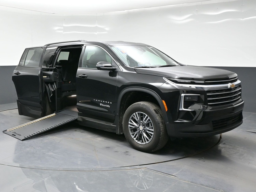 Black Chevrolet Traverse with Side Entry Automatic In Floor ramp