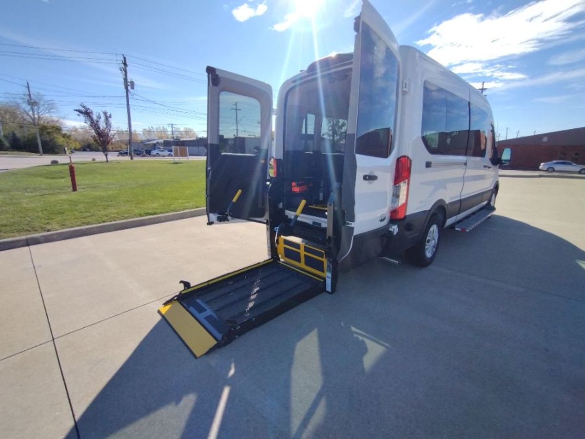 White Ford T350 with Rear Entry Automatic Fold Out ramp