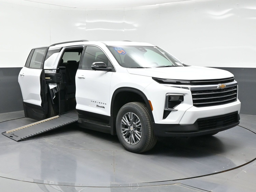 White Chevrolet Traverse with Side Entry Automatic In Floor ramp