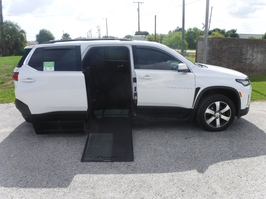 White Chevrolet Traverse with Side Entry Automatic In Floor ramp