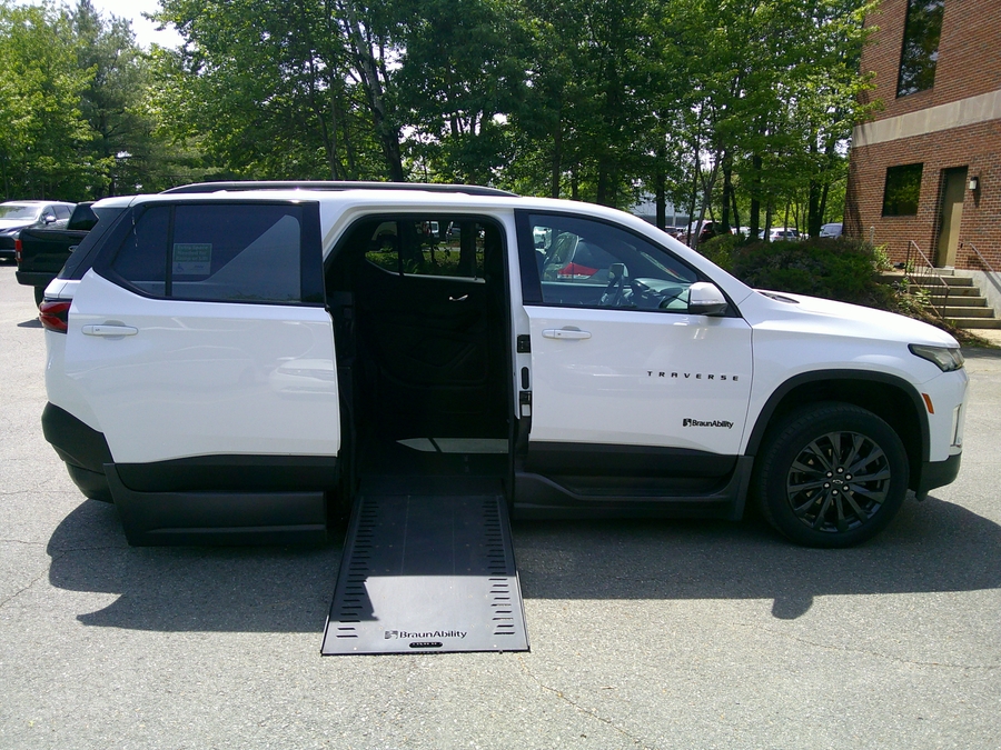 White Chevrolet Traverse with Side Entry Automatic In Floor ramp