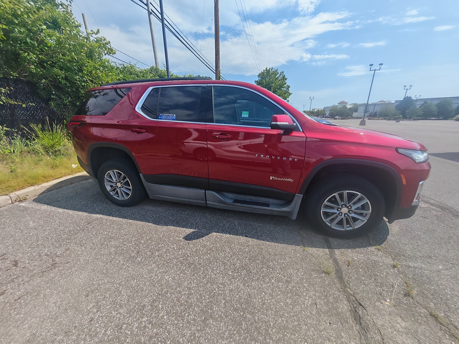 Red Chevrolet Traverse with Side Entry Automatic In Floor ramp