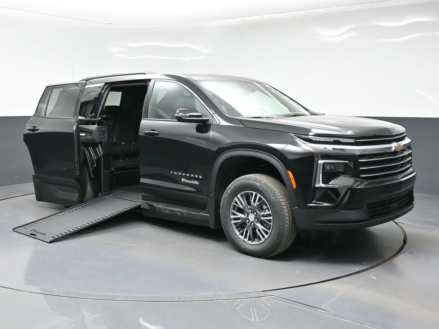 Black Chevrolet Traverse with Side Entry Automatic In Floor ramp