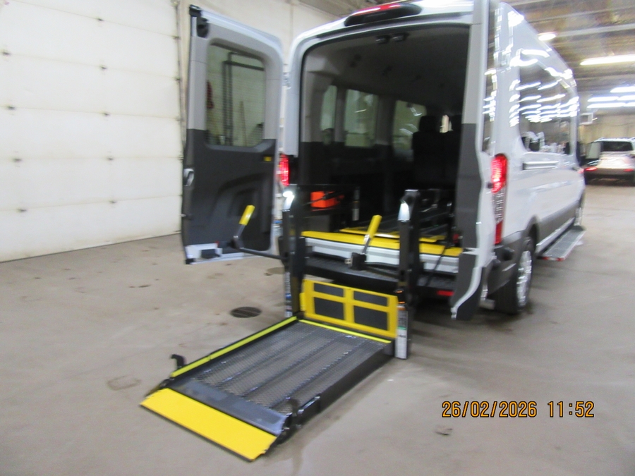 White Ford T350 with Rear Entry Automatic Fold Out ramp