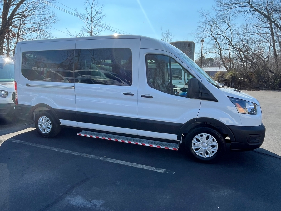 White Ford T350 with Rear Entry Automatic Fold Out ramp
