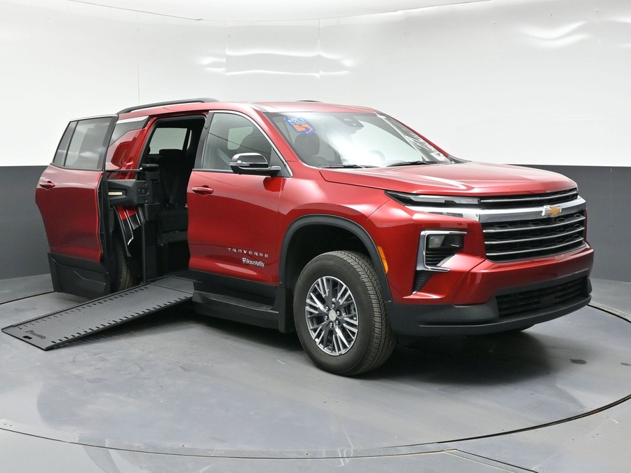 Red Chevrolet Traverse with Side Entry Automatic In Floor ramp