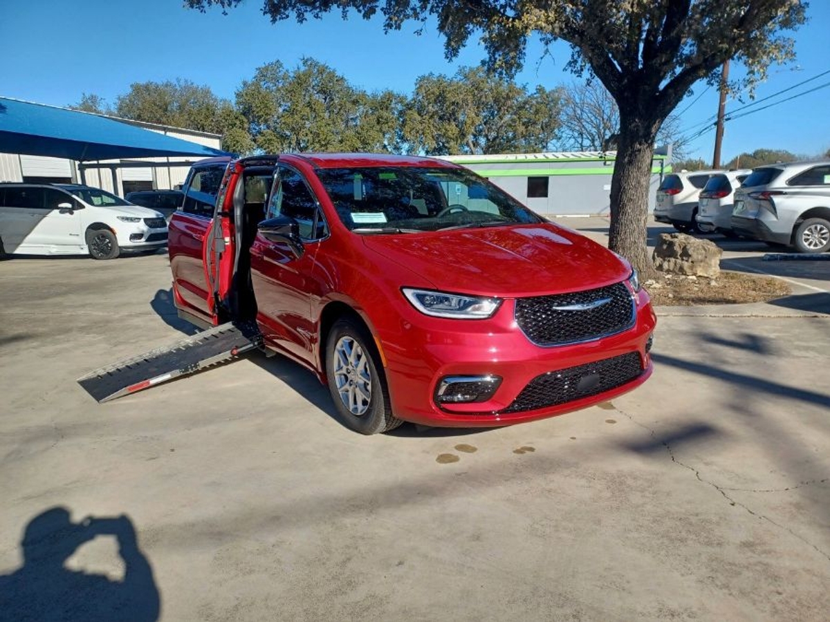 Red Chrysler Pacifica with Side Entry Automatic Fold Out ramp