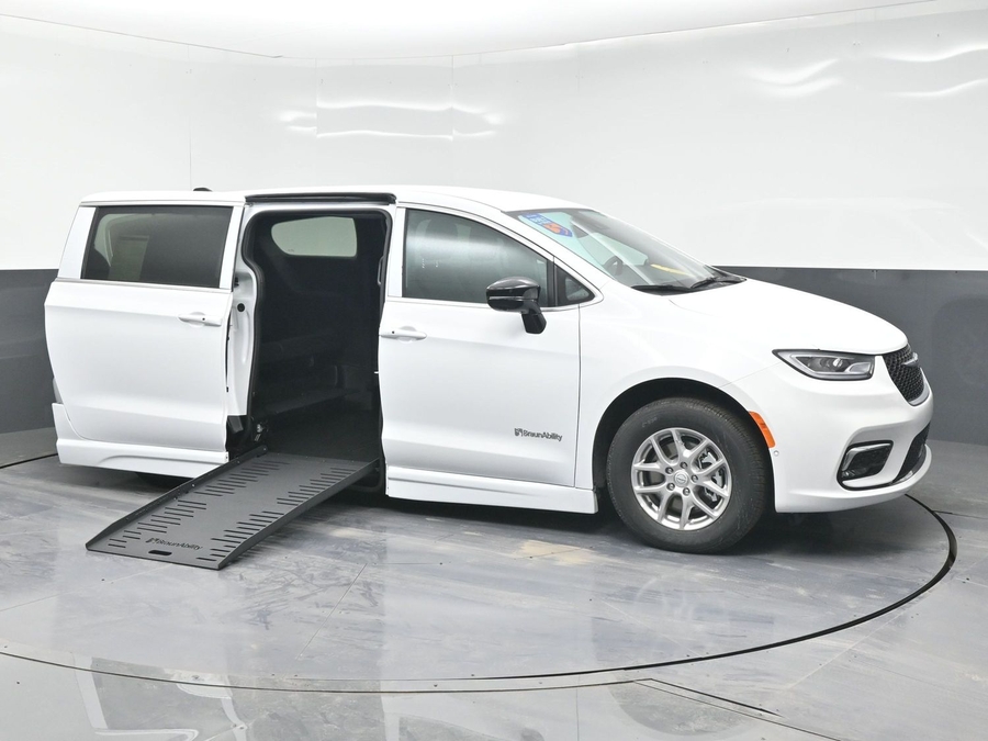 White Chrysler Pacifica with Side Entry Automatic Fold Out ramp