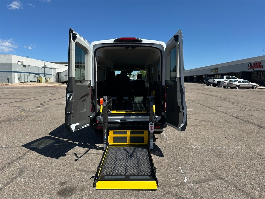 White Ford T350 with Rear Entry Automatic Fold Out ramp