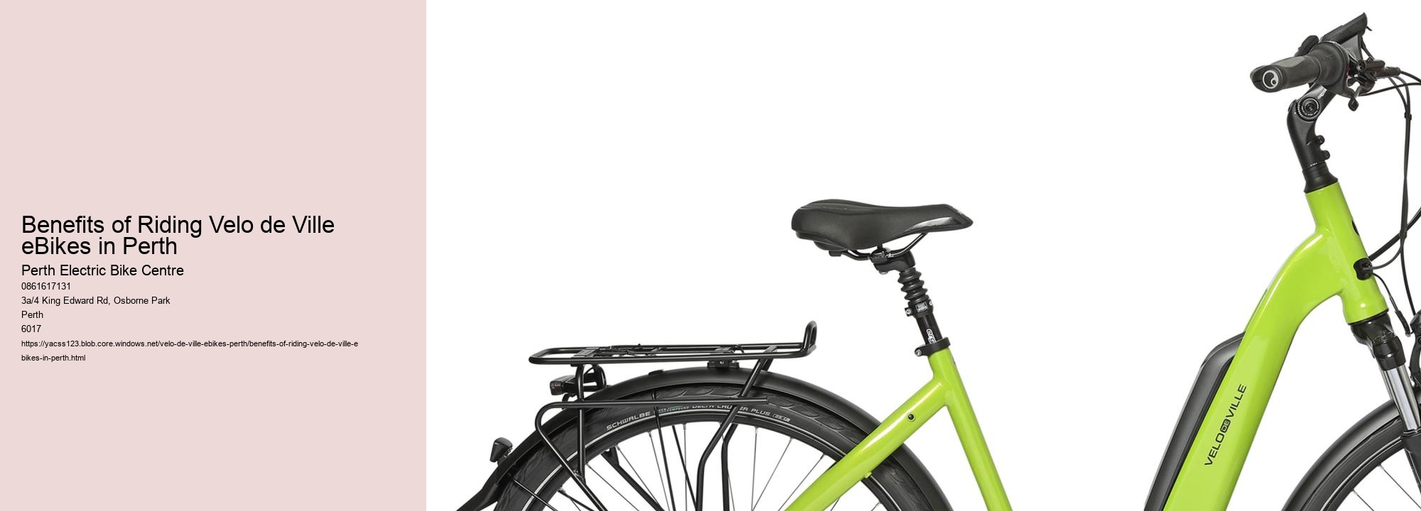 Benefits of Riding Velo de Ville eBikes in Perth