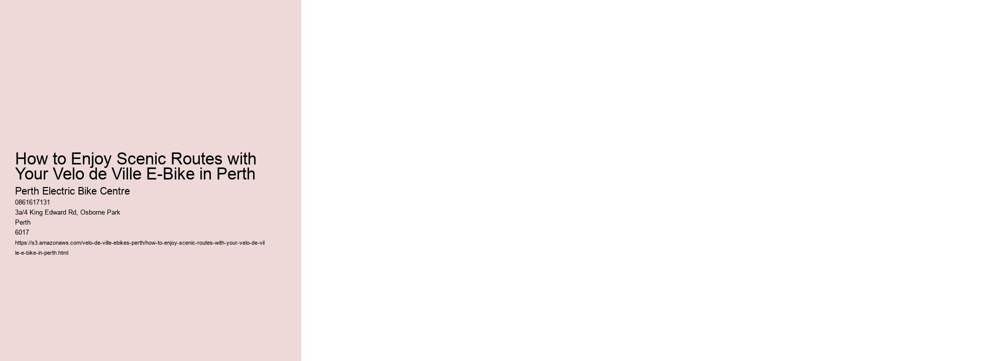 How to Enjoy Scenic Routes with Your Velo de Ville E-Bike in Perth