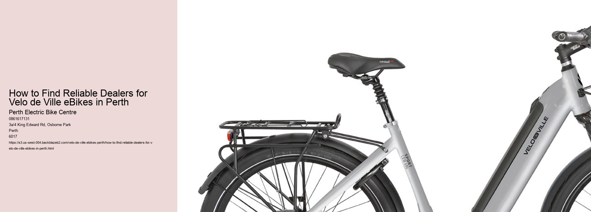 How to Find Reliable Dealers for Velo de Ville eBikes in Perth