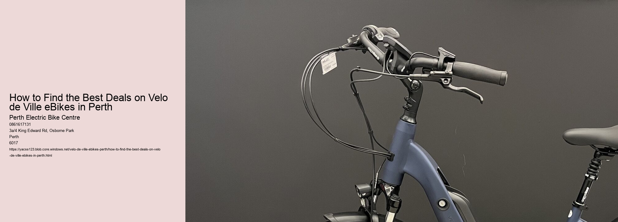 How to Find the Best Deals on Velo de Ville eBikes in Perth  