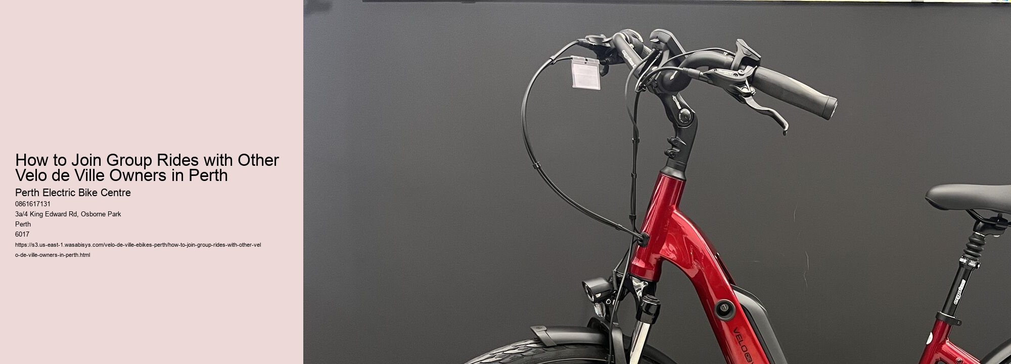 How to Join Group Rides with Other Velo de Ville Owners in Perth   