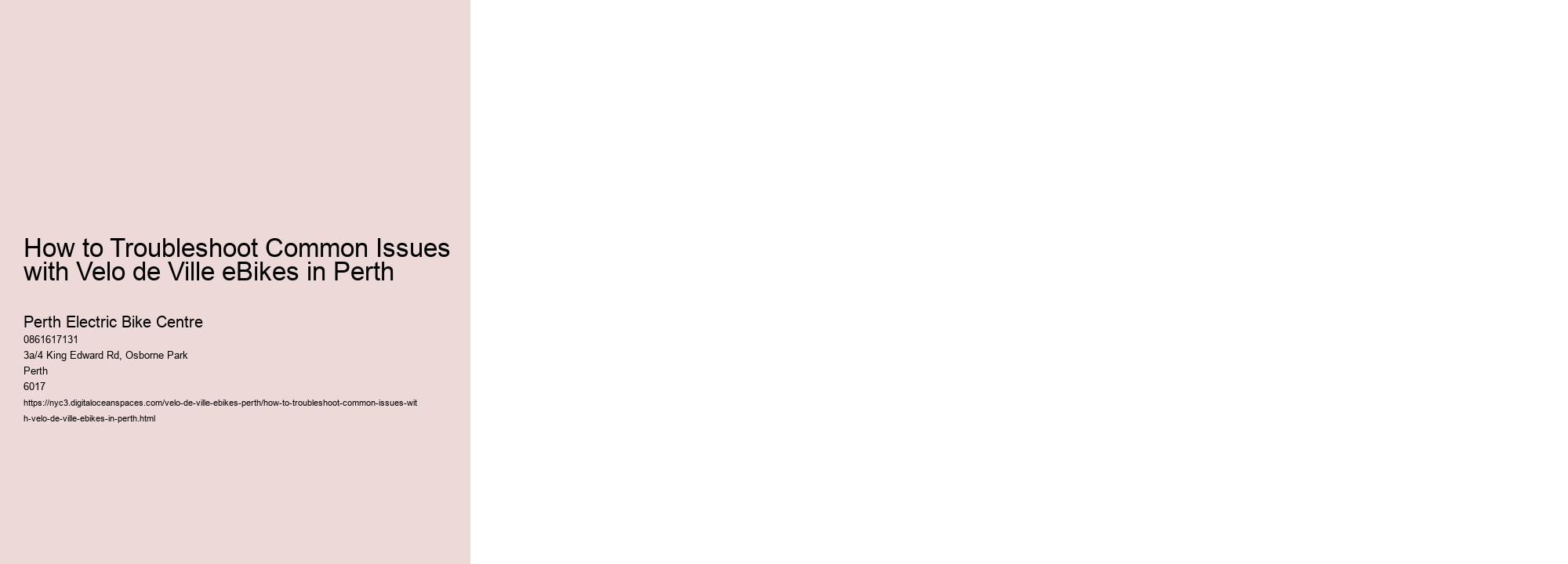 How to Troubleshoot Common Issues with Velo de Ville eBikes in Perth  