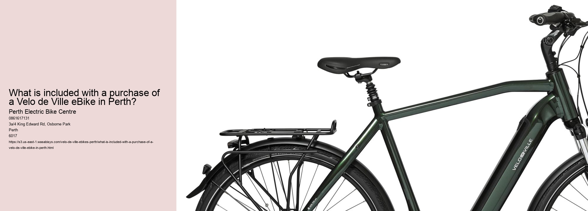What is included with a purchase of a Velo de Ville eBike in Perth?  