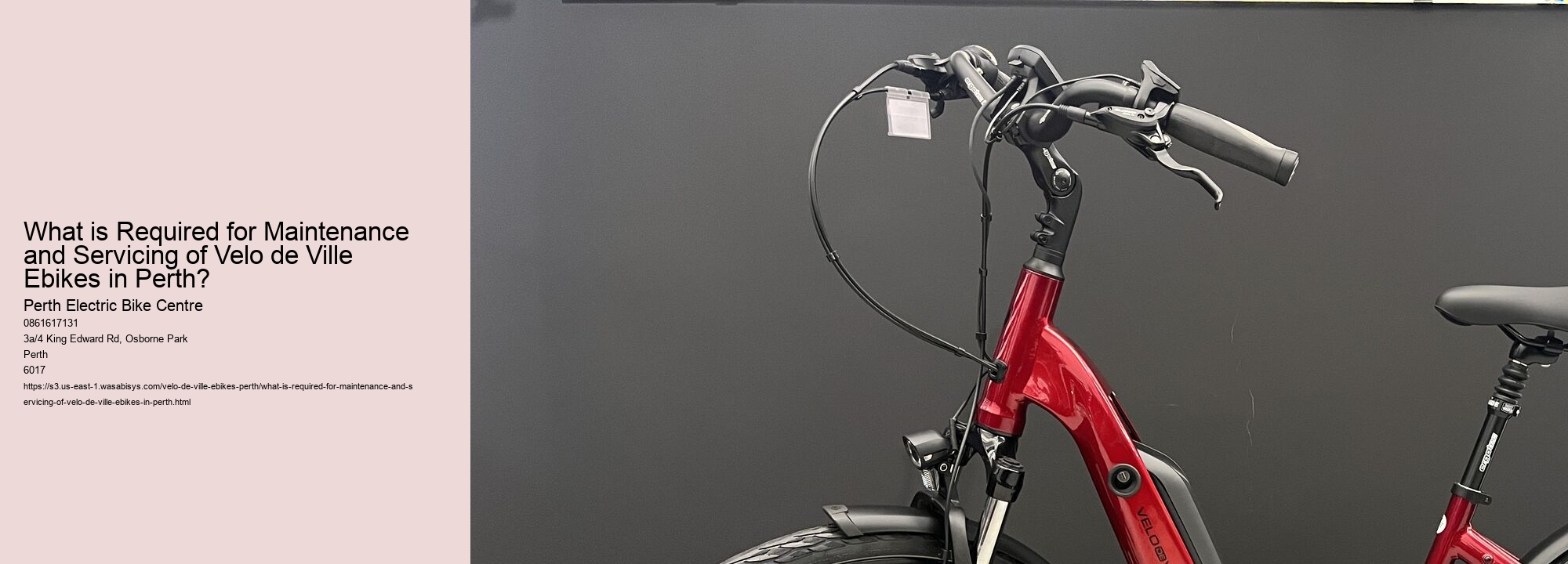 What is Required for Maintenance and Servicing of Velo de Ville Ebikes in Perth?