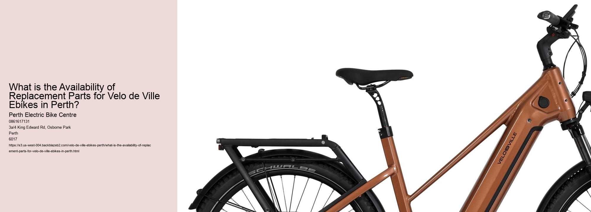What is the Availability of Replacement Parts for Velo de Ville Ebikes in Perth?