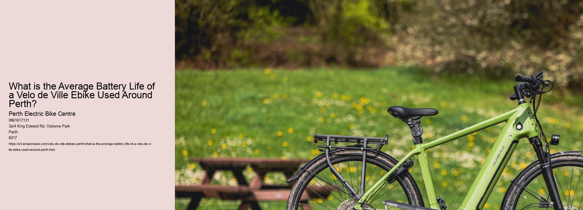 What is the Average Battery Life of a Velo de Ville Ebike Used Around Perth?