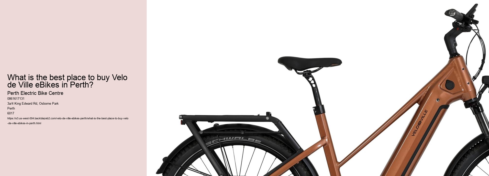 What is the best place to buy Velo de Ville eBikes in Perth?  