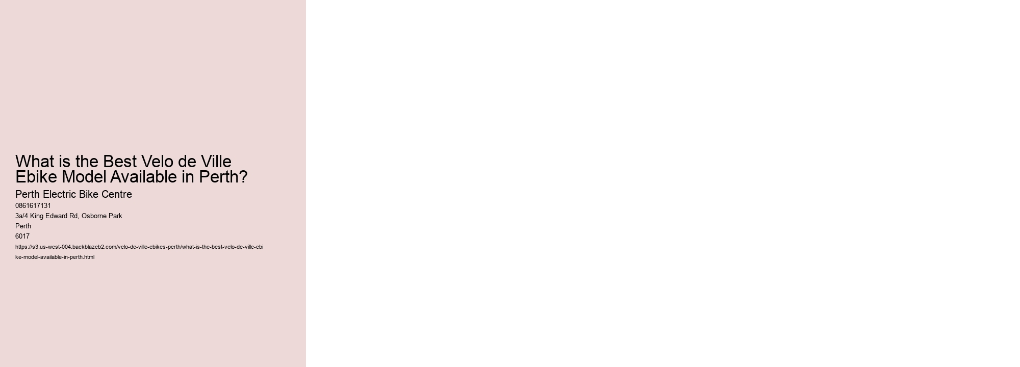 What is the Best Velo de Ville Ebike Model Available in Perth?