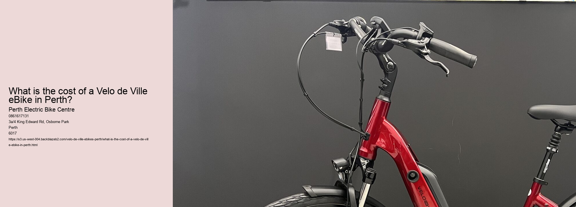 What is the cost of a Velo de Ville eBike in Perth?  