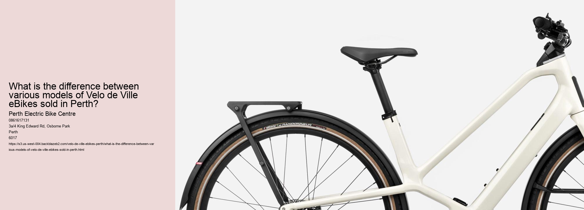 What is the difference between various models of Velo de Ville eBikes sold in Perth?