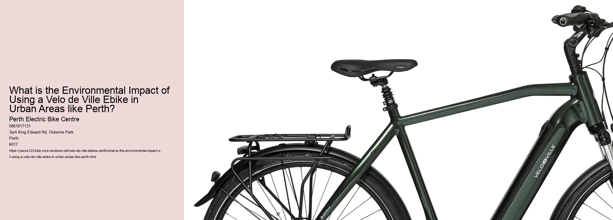 What is the Environmental Impact of Using a Velo de Ville Ebike in Urban Areas like Perth?