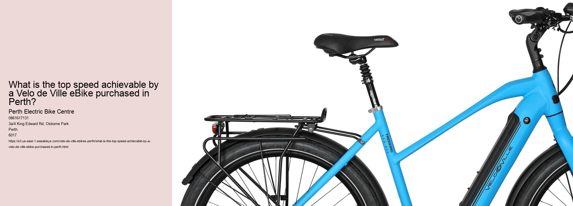 What is the top speed achievable by a Velo de Ville eBike purchased in Perth?