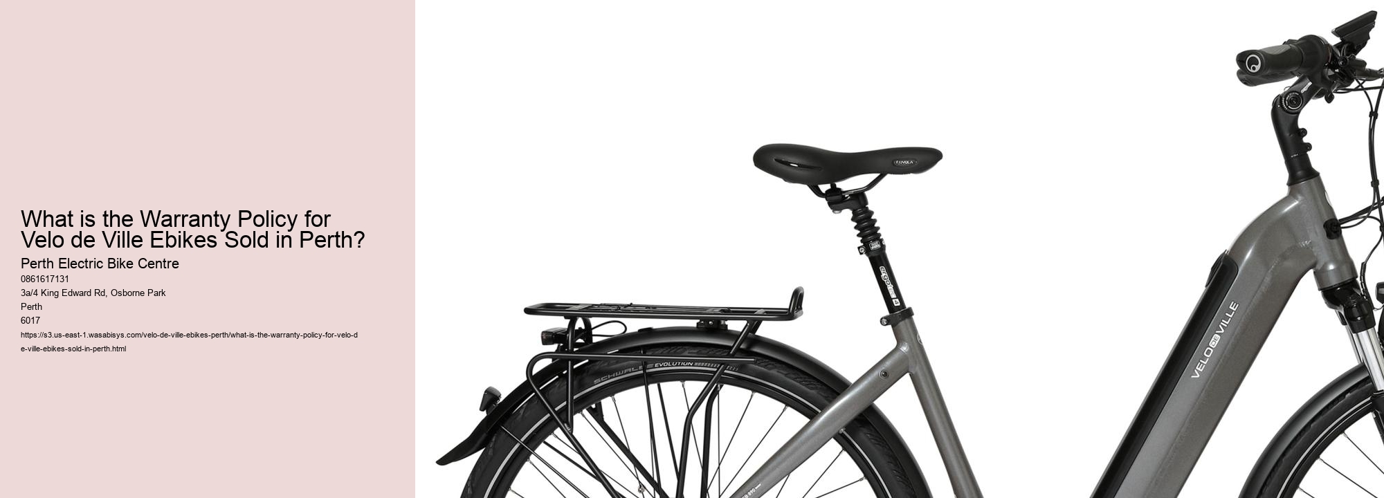 What is the Warranty Policy for Velo de Ville Ebikes Sold in Perth?
