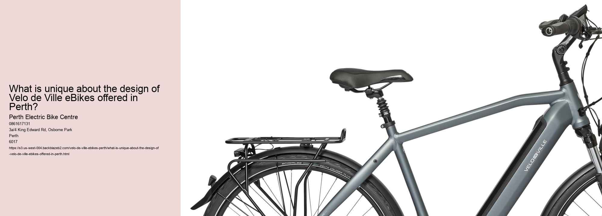 What is unique about the design of Velo de Ville eBikes offered in Perth?   