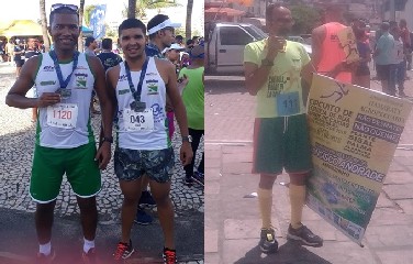 Na foto, à direita atletas que correram em Salvador -- à esquerda, atleta que correu em Jacobina.