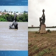 Escultura 'Nego D'água, antes e depois da baixa do Rio São Francisco, em Juazeiro.