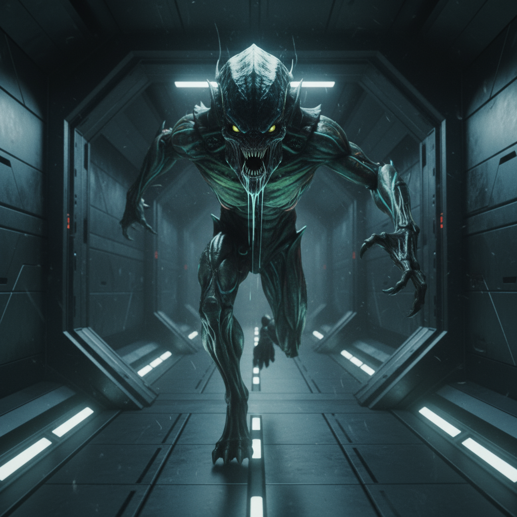 Create a hyper-realistic video of an alien sprinti