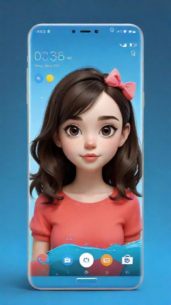 Create an portrait wallpaper with a liquid launcher cute cartoon theme. Modern and contemporary, any color, and a variety of variations. Include an attractive 3D element that won't bore users. Do not use the phone display on this wallpaper