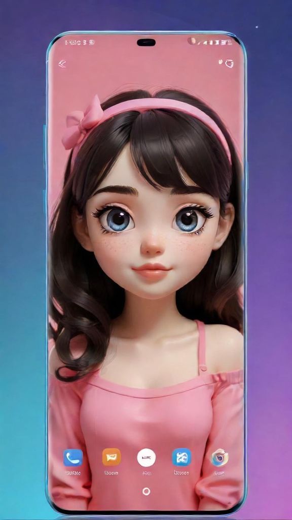 Create an portrait wallpaper with a liquid launcher cute cartoon theme. Modern and contemporary, any color, and a variety of variations. Include an attractive 3D element that won't bore users. Do not use the phone display on this wallpaper