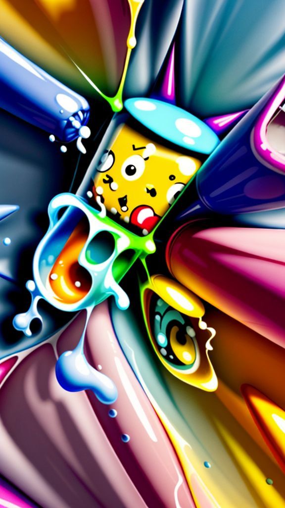 Create an portrait wallpaper with a liquid launcher cute cartoon theme. Modern and contemporary, any color, and a variety of variations. Include an attractive 3D element that won't bore users. Do not use the phone display on this wallpaper