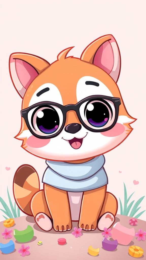 Create an portrait wallpaper with a liquid launcher cute animal cartoon theme. Modern and contemporary, any color, and a variety of variations. Include an attractive 3D element that won't bore users. Do not use the phone display on this wallpaper
