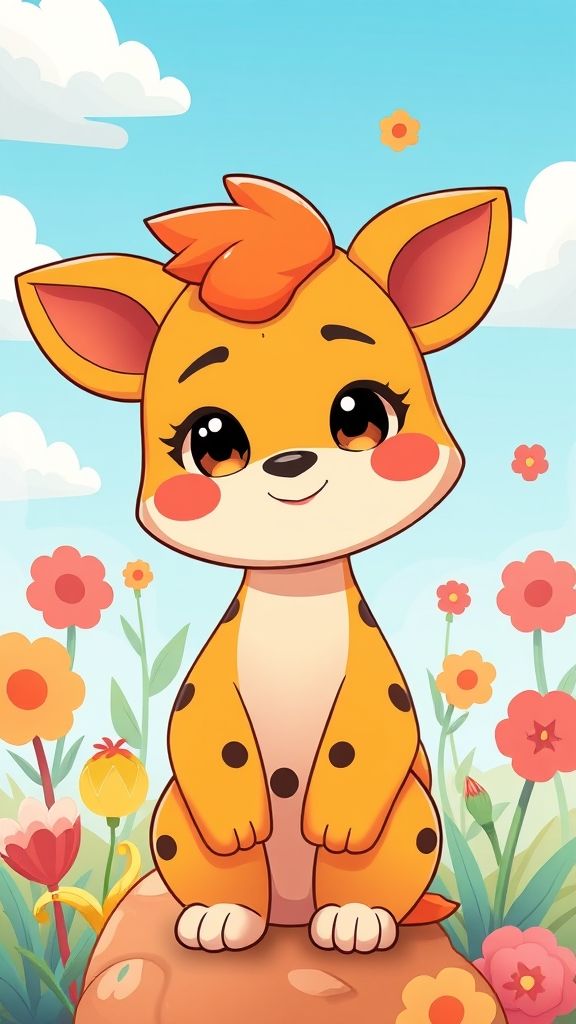 Create an portrait wallpaper with a liquid launcher cute animal cartoon theme. Modern and contemporary, any color, and a variety of variations. Include an attractive 3D element that won't bore users. Do not use the phone display on this wallpaper