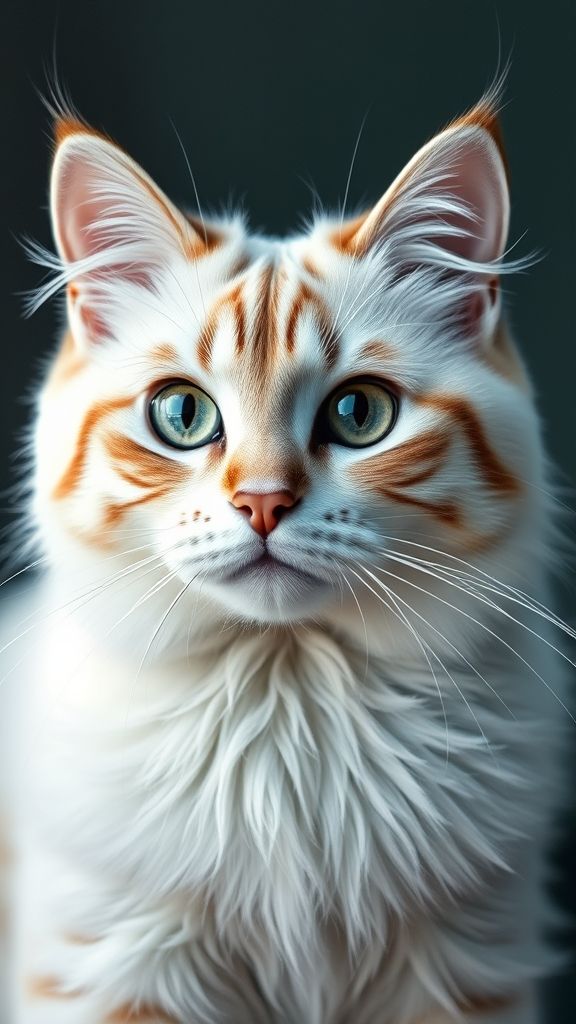 Create an portrait wallpaper with a liquid launcher white cat animal theme. Modern and contemporary, any color, and a variety of variations. Include an attractive 3D element that won't bore users. Do not use the phone display on this wallpaper