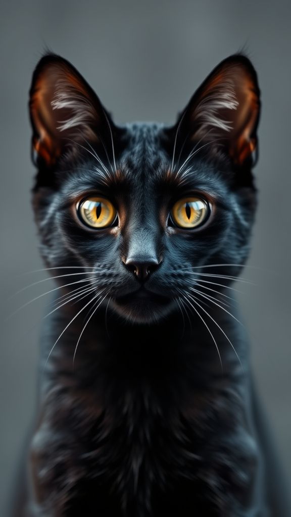 Create an portrait wallpaper with a liquid launcher black cat animal theme. Modern and contemporary, any color, and a variety of variations. Include an attractive 3D element that won't bore users. Do not use the phone display on this wallpaper