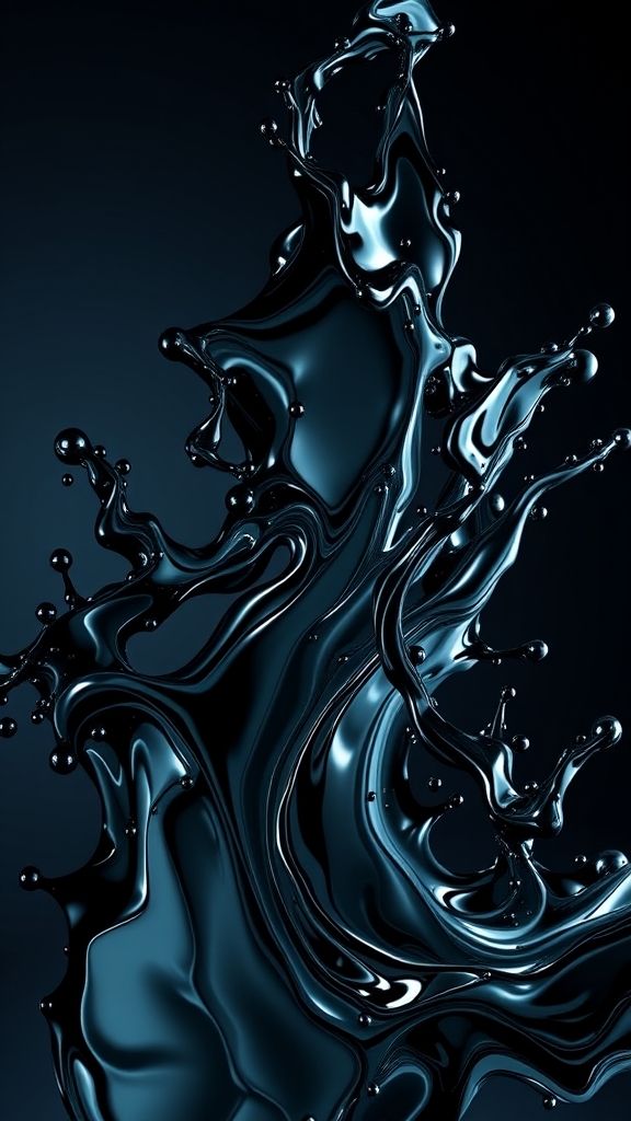 Create an portrait wallpaper with a liquid launcher black liquid theme. Modern and contemporary, any color, and a variety of variations. Include an attractive 3D element that won't bore users. Do not use the phone display on this wallpaper