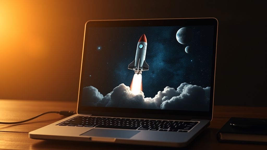 Launching Space Rocket From Laptop Screen